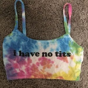 “i have no tits” rainbow tie dye o-mighty bralette